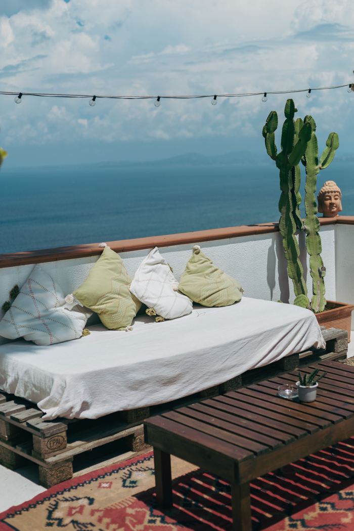 Holiday home terrace in Sardinia looking over the sea